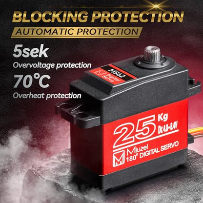 Miuzei 25KG Servo Motor High Torque Metal Gear for 1/10 1/8 RC Car 2 Pack