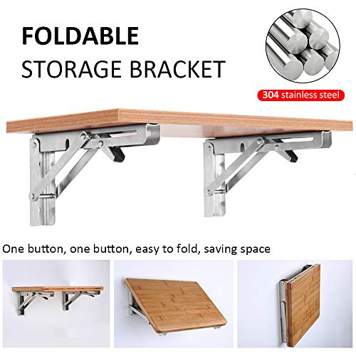 Storystore Folding Shelf Brackets - 12Inch Heavy Duty Stainless Steel Collapsible Shelf Bracket for Bench Table, Space Saving DIY Bracket, Max Load: 550lb - size: 12 Inch 4PCS