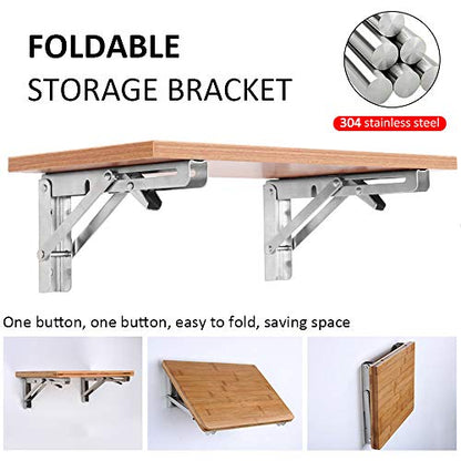 Storystore Folding Shelf Brackets - 16 Inch Heavy Duty Stainless Steel Collapsible Shelf Bracket for Bench Table, Space Saving DIY Bracket, Max Load: 550lb （2 PCS） - size: 16 Inch