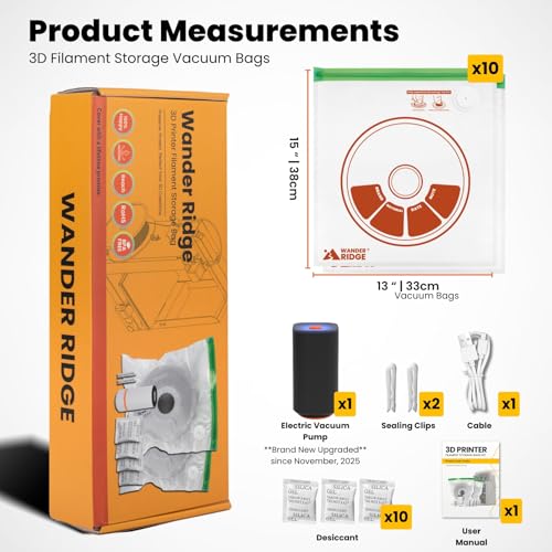3D Filament Storage Vacuum Bundle – Vacuum Storage Bags with Electric Pump & Rechargeable Desiccant Packs, Moisture Control Kit for 3D Printer Filament