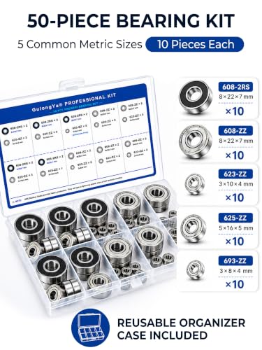 608-2RS 608-ZZ 625-ZZ 623-ZZ 693-ZZ- 50 PCS Ball Bearings Assortment Kit