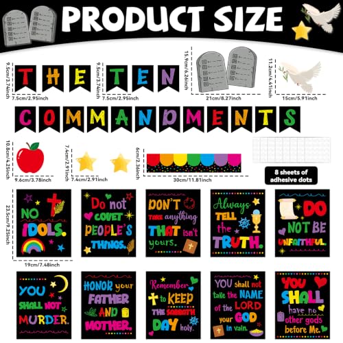 Ten Commandments Bulletin Board Set Christian Bible Verse Classroom Decor Black Base Inspirational Religious Scripture Cutouts for Back to School Party Classroom Home Chalkboard Wall Door Decor - style: Black Base Ten Commandments