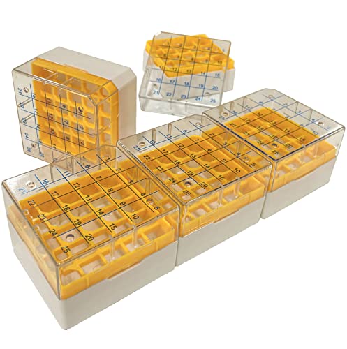 5 PCS Polycarbonate CryoBox Vial Rack, Freezer Storage, 5 x 5 Array, 25 Place Fit for 2ml Cryostorage Freezing Box (Yellow) - color: Yellow