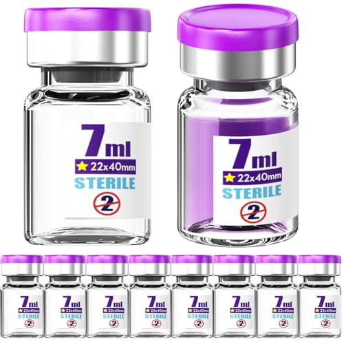 Ks-Tek Sterile Empty Vials with Self Healing Injection Port,with Aluminum plastic Cap,Sterile Package (7ml Clear, 10) - size: 7ml Clear