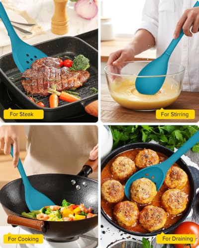 BUNDLEPRO Silicone Cooking Utensils Set, 9 Pcs Kitchen Utensils, One-Piece - color: Blue