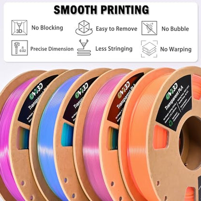 OVV3D PLA 3D Printer Filament Bundle 250g x 4 Spools, Transparent PLA - color: Transparent Multicolor