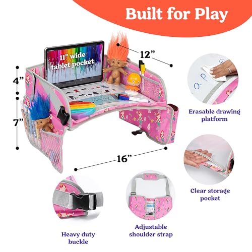 PILLANI Kids Travel Tray for Car - Toddler Car Activities, Car Seat Tray with Activity Sheets & Pens, Road Trip Essentials for Car & Airplane, Travel Lap Desk Accessories - Road Trip Activities Toys - color: Mermaid