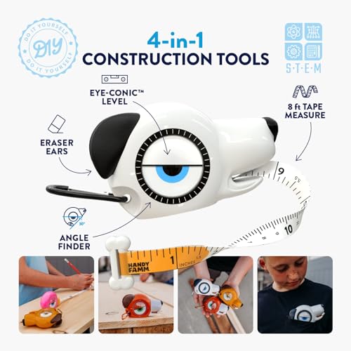 Handy Famm Spot the Dog 4-in-1 Kids Tape Measure with Adjustable Level Eye, Angle Finder & Eraser Ears – Montessori STEM Learning Tool for Children Ages 3+, Educational Construction Toy - style: Spot