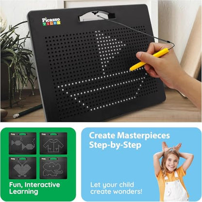 PicassoTiles Magnetic Drawing Board 748 Beads Pad Large 12x10 Inch STEM Writing Toy Reusable Erasable Educational Tablet for Toddlers Kids Age 3 Plus Magnet Learning Tool Brain Development PTB01BLK - style: Black