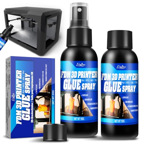 3D Printer Adhesive - 3D Print Glue Spray, Perfect First Layer Adhesion, Prevents Warping on Heated Print Bed, Easy Removal for ABS PLA PETG TPU Filaments on Various Build Plates, No Residue, 3.5oz*2