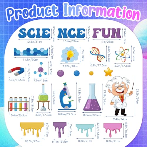 Funrous 62 Pcs Science Bulletin Board Decorations Scientist Fun Cutouts with Paper Fans Flower Pompoms Classroom Bulletin Board Border Set Teacher Chemistry Lab Experiment Craft Home Office Wall Decor