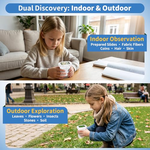 Kids Handheld Digital Microscope 1000X: Science Gift Kit STEM Toy Ages 5-13 - color: White
