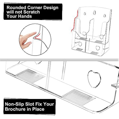 2 Pack Acrylic Brochure Holder 8.5 x 11, 2 Tier Brochure Display Stand with Removable Divider for 4 x 9 inches Trifold Pamphlets, acrylic flyer holder 8.5 x 11 Stands for Flyer, Pamphlet, Magazine