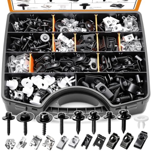 mankk 260PCS U‑Nut Clips and Fender Body Bolt Assortment Kit, 21 Sizes Mixed‑Spec Auto Fasteners, Black Phosphate Steel Retainer Clips for Car Truck Motorcycle Bumper Fender Mud Flap Repair - color: Black&Silver-21 Sizes Kit