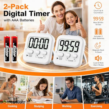Antonki 2 Pack Digital Timer for Kids Classroom Kitchen Timers for Cooking - color: Pure White ( 2 Pcs )