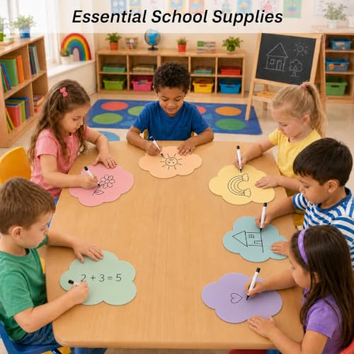 Cinrobiye 24 Pcs Dry Erase Stickers for Classroom Tables, Reusable Writable Decals with 2 Scrapers, Waterproof Dry Erase Spots for Desks, Whiteboards, Walls, Teacher Classroom School Supplies - color: Cloudful