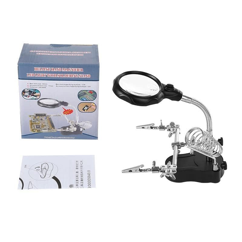 Adjustable Helping Hand with Magnifying Glass, 3.5X/12X Magnifying Glass Soldering with Clamp and Alligator Clips Desktop Magnifer Stand for Craft Carving Jewelry (Modern)