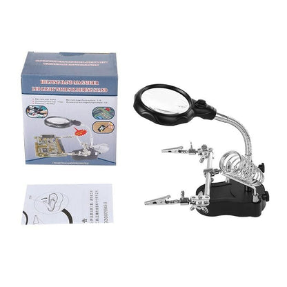 Adjustable Helping Hand with Magnifying Glass, 3.5X/12X Magnifying Glass Soldering with Clamp and Alligator Clips Desktop Magnifer Stand for Craft Carving Jewelry (Modern)