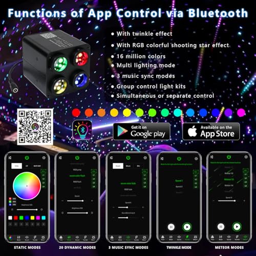 AKEPO 36W 4 Color Twinkle Starlights Headliner Fiber Optic Lights Kit - size: 2240pcs*13.1ft*0.03in
