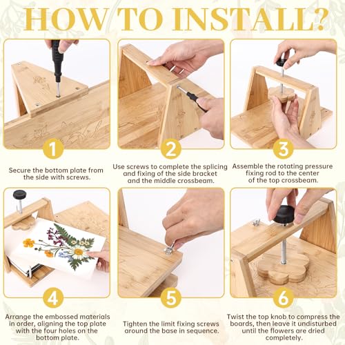 HomdMarket Spring Flower Press Kit - 12"x8" Wooden Press with 6 Layers & Even Pressure, Includes Tools & Archival Envelopes for Dried Flowers, Wedding, Resin Art