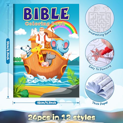 BenLouis 24 Christian Mini Coloring Books with 24 Crayons for Kids Bulk - style: Christian