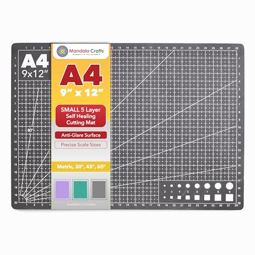 Mandala Crafts Self-Healing Black Gray 9" x 12" A4 Cutting Mat for Sewing - color: Black, size: 9 x 12 Inches Mat
