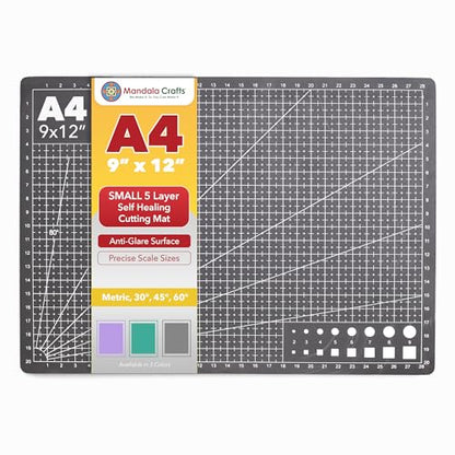 Mandala Crafts Self-Healing Black Gray 9" x 12" A4 Cutting Mat for Sewing - color: Black, size: 9 x 12 Inches Mat