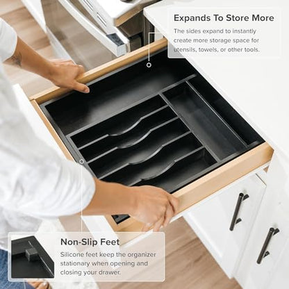 KitchenEdge Silverware & Utensil Organizer | Black Bamboo, 10.5-19 In - color: Black Bamboo, size: From 10.5" to 19" Wide