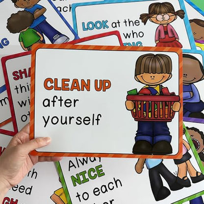 Lachilly 15 Sheets Classroom Rules Educational Poster for Preschool, Home, Middle and High School Classroom Wall Decoration, Language Arts Charts, Toddler Learning Toys, Bulletin Board Set - style: Classroom Rule 15P