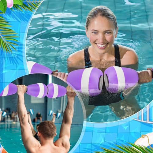 Seenelling Water Aerobics Set for Adults Neoprene Swim Gloves 2 Foam Aquatic Dumbbells Pool Exercise Equipment Water Weights for Aquatic Fitness Low Impact Pool Workouts - color: Purple
