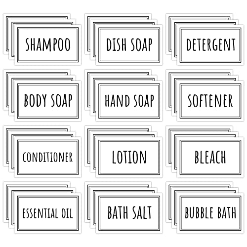 Segbeauty Waterproof Labels for Bottles, 36PCS Laundry Labels Bathroom Labels for Organizing, Self-Adhesive Removable Cleaning Label Soap Stickers for Bathroom Kitchen Laundry House Organization - style: S+D-White