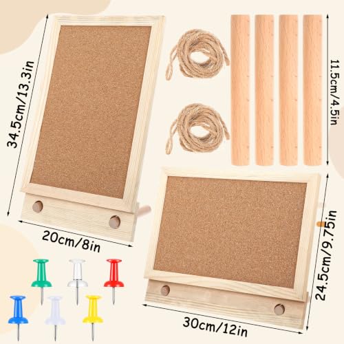 2 Pcs Wood Frame Bulletin Board, Desktop Cork Board with 12 Push Pins