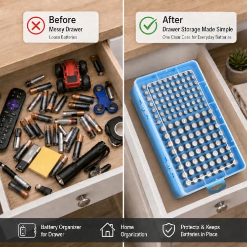 Xuerdon 134-Slot Battery Organizer Storage Case for AA and AAA Batteries - color: Blue