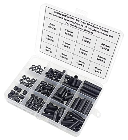 160PCS OD7mm ID4.2mm Black ABS Unthreaded Spacer Kit for M4 Screws - size: OD 7mm ID 4.2mm
