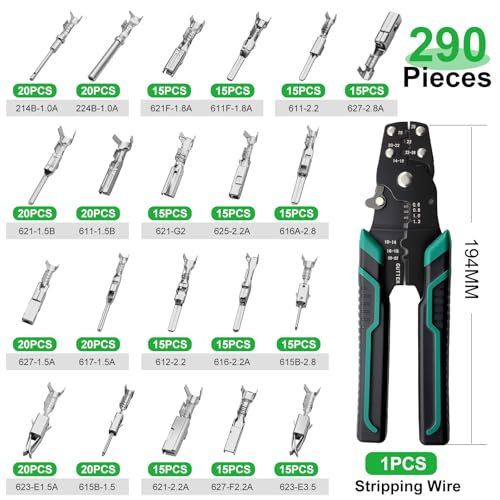 Twidec/290PCS Car Electrical Wire Terminal Pins Connector 1/1.5/1.8/2.2/2.8/3.5mm 21Type Connector Pins Terminal Non-Insulated Plug Removal Male Female Crimp Pins With Wire Crimper Tool - color: 290pcs