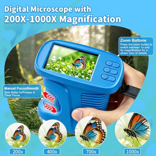1000X Handheld Microscope for Kids,Mini Pocket Digital Microscope-Blue - color: Blue