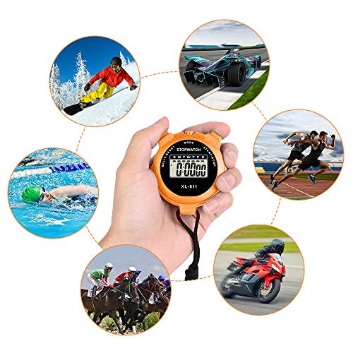 Vicloon Digital Simple Stopwatch - Large Display, Single Lap Split, 12/24 Hour Clock Alarm Date for Coaches, Kids' Training, Swimming, Running (Orange) - color: Orange
