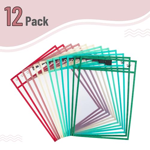 Mr. Pen- Reusable Dry Erase Pocket Sleeves, 10" x 14", 12 Pack, Colorful - color: Coral, size: 12 Pack