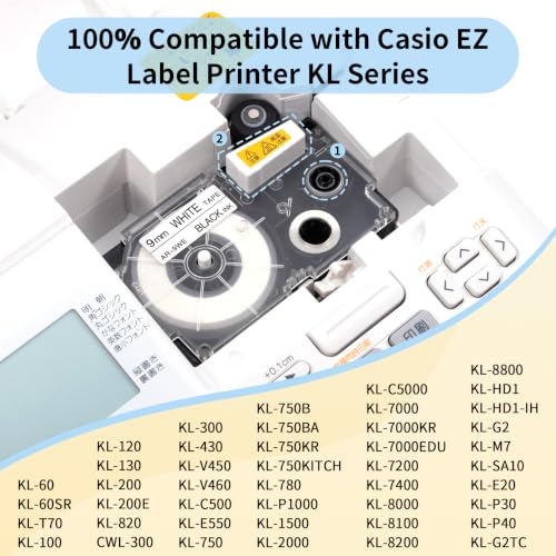 4-Pack Replace for Casio Label It Tape Cartridge 9mm White Laminated XR-9WE - color: White