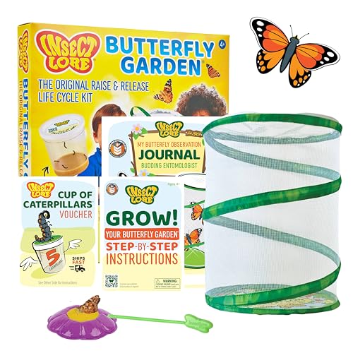 Insect Lore Raise and Release Butterfly Garden Kit – Caterpillar Habitat with redeemable Voucher – STEM-accredited Live Butterfly Growing Kit for Kids, Classrooms, and Homeschool Learning - size: 11.5 inch