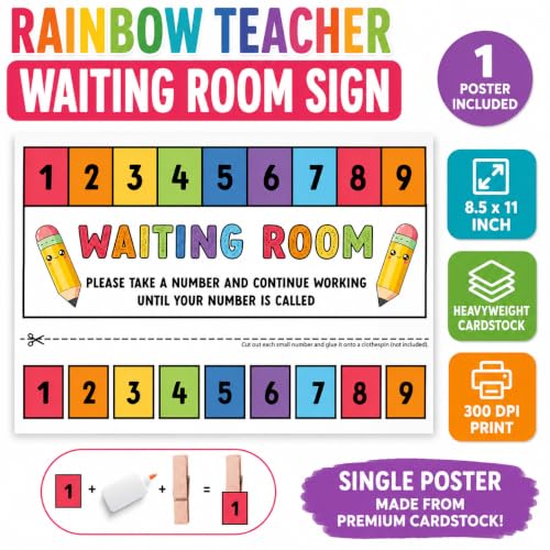 Andaz Press Rainbow Teacher Waiting Room Sign, Please Take a Number Classroom Poster for Student Management, Teacher Waiting in Line System, Behavior Management Visual Aid, 8.5x11 Thick Cardstock - color: Rainbow Teacher Waiting Room Sign