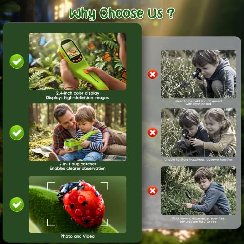 CIMELR Bug Catcher for Kids with 500X Microscope, 2.4" Screen STEM Toy Gift - color: Light Green