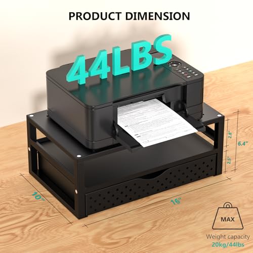 WALI Desk Organizer with Drawer，Computer Monitor Stand with Storage, Desk Organizers and Accessories for Computer, Printer, Laptop Riser for Home Office Supplies, (PTT005-B), 1 Pack, Black - color: Black, size: 2-Tier