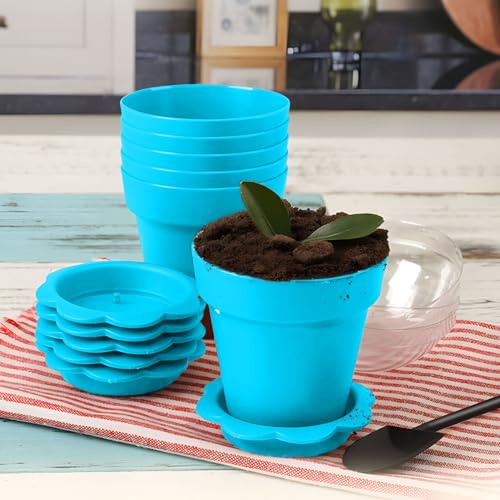 20 Pcs Nursery Pots with Humidity Dome, Cupcake Plant Nursery Pots with Bring A Plate and Shovel, Planting Cups for Seeds for Indoor Gardening and Plant Propagation(Blue) - color: Blue