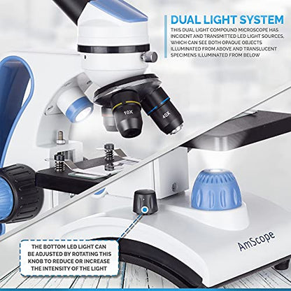 AmScope M162C-2L-WM-SP14-50P100S 1000X Dual Light Glass Lens Metal Frame - style: M162C-2L-WM-SP14-50P100S