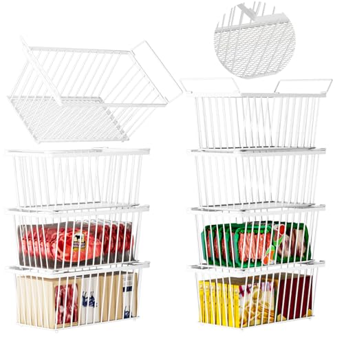 Enhanced Leak-Proof Bottom - Freezer Organizer Bins ，8 Pack Stackable Deep Freezer Organizer Bins for 7 Cu.FT Small Chest Freezer，organization and storage，pantry organizers（white） - color: Withe 8 Pack