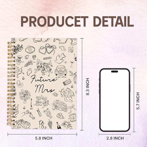 KAOWT Wedding Spiral Notebook, Wedding Engagement Journal Notebook, Future Mrs Notebooks Engagement Bride Office Supplies Gifts for Women, 5.5x8.3 Inch - color: wedding