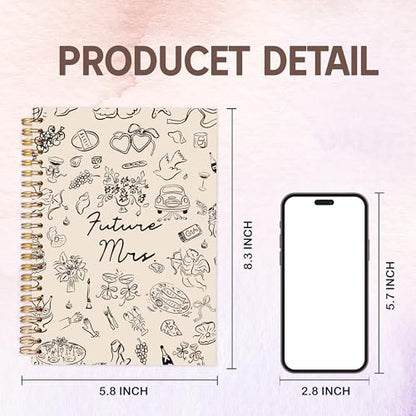 KAOWT Wedding Spiral Notebook, Wedding Engagement Journal Notebook, Future Mrs Notebooks Engagement Bride Office Supplies Gifts for Women, 5.5x8.3 Inch - color: wedding