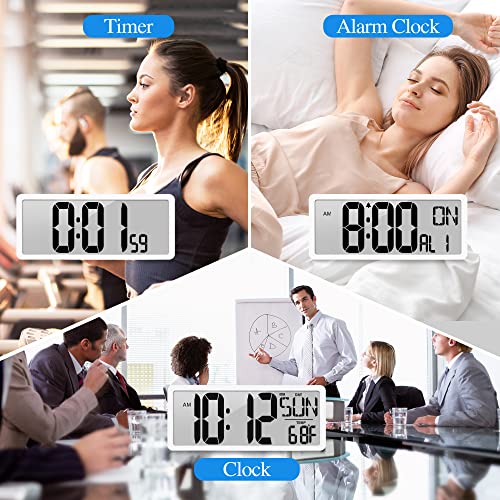Large Digital Wall Clock 15.1 Inch Alarm Clock for Bedroom Wall Clocks Battery Operated Digital Clock Large Display with Temperature Desk Clocks for Office Living Room Decor - size: 15.1" Battery Operated