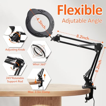 Magnifying Glass with Light and Clamp, 10X 30X LED Desk Magnifier with Real Glass Lens, 5 Color Modes, 3 Brightness Levels, Hands-Free Magnifying Lamp for Reading, Crafts, Electronics and Jewelry - color: Clamp